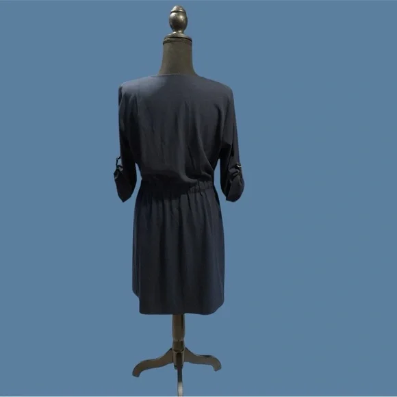 SKIES ARE BLUE WOMENS BLUE SIZE M BUTTON FRONT DRESS WITH BELT GENTLY WORN - Picture 2 of 4